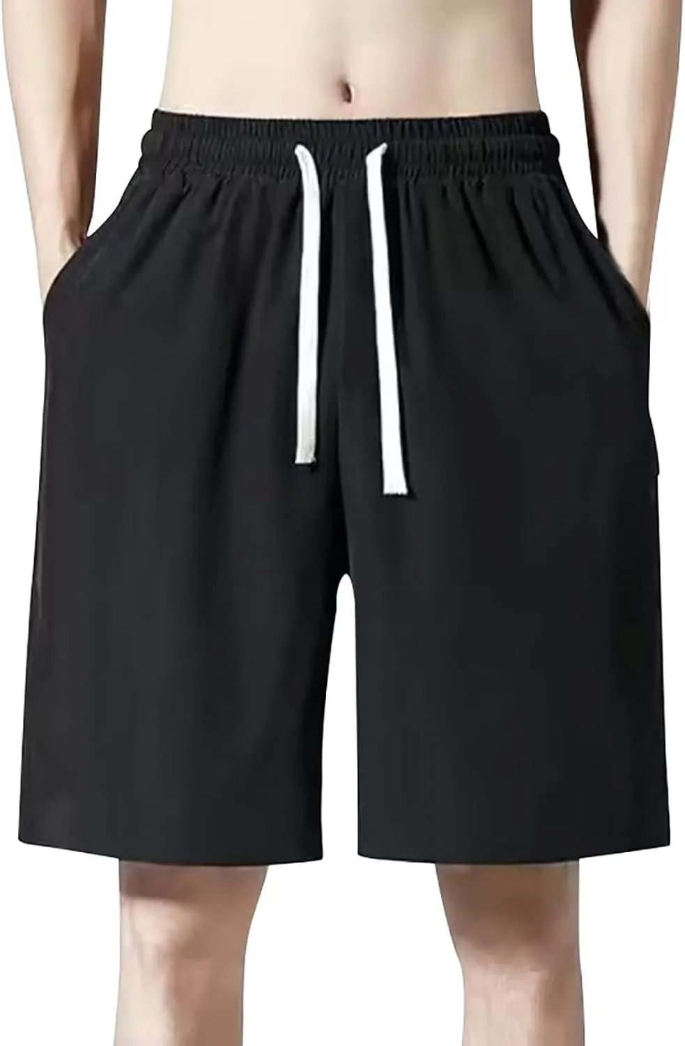 Men's Cotton Shorts Loose Fit Casual Elastic Waist Drawstring Lightweight Workout Lounge Beach Jersey Sweat Shorts