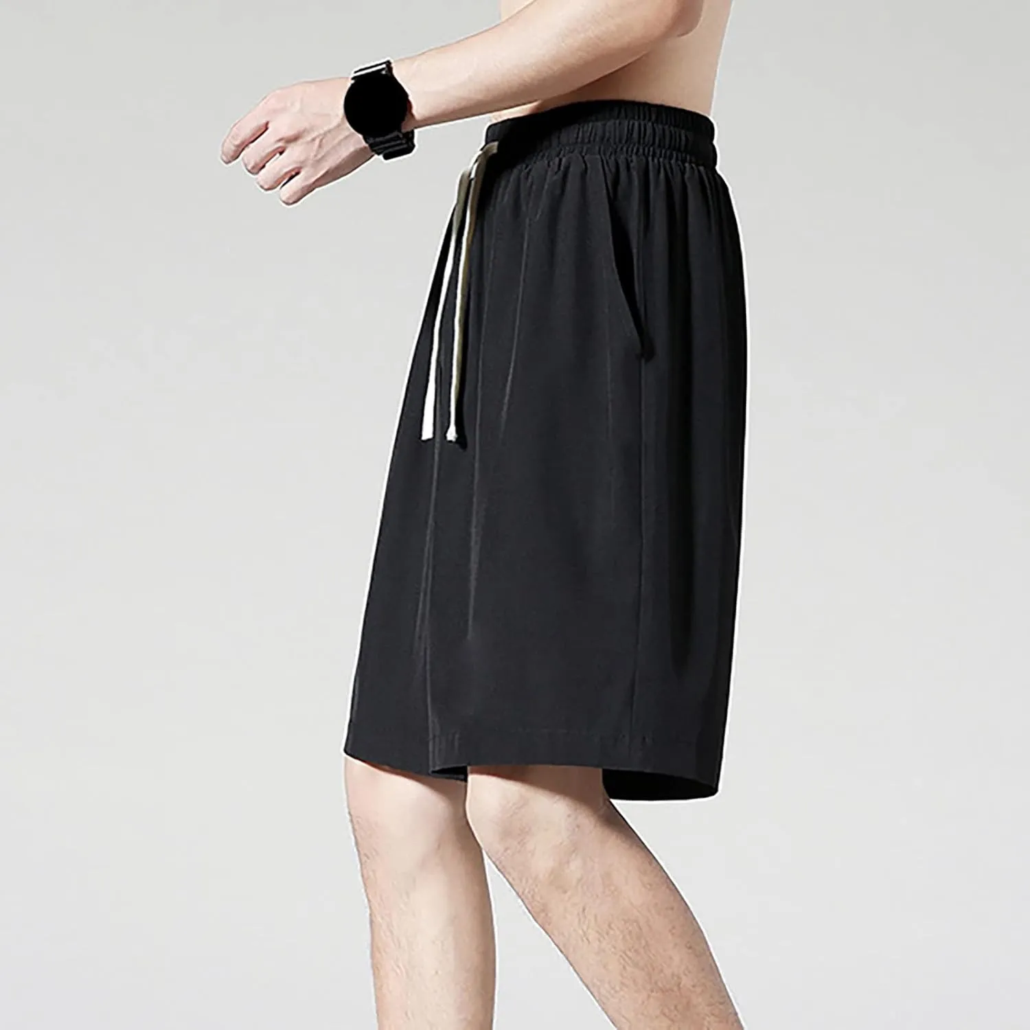 Men's Cotton Shorts Loose Fit Casual Elastic Waist Drawstring Lightweight Workout Lounge Beach Jersey Sweat Shorts