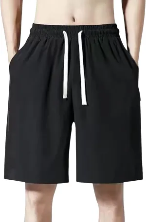 Men's Cotton Shorts Loose Fit Casual Elastic Waist Drawstring Lightweight Workout Lounge Beach Jersey Sweat Shorts
