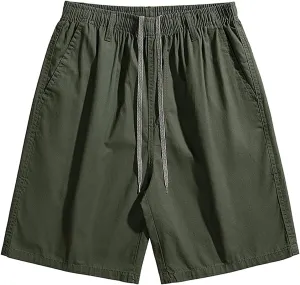 Men's Cotton Woven Pajama Shorts Lounge Outdoor Shorts with Pockets Drawstring Bottoms