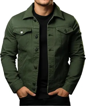 Men's Denim Jackets Casual Slim Fit Classic Jean Coats Lapel Button Long Sleeve Trucker Jean Coat with Pockets