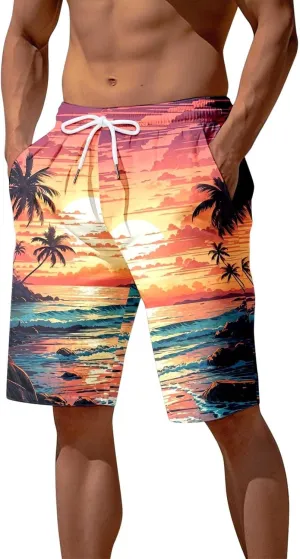 Mens Fashion Print Beach Shorts Drawstring Waist Short Pant Classic Holiday Pants Hawaiian Lounge Shorts Gym Shorts Men