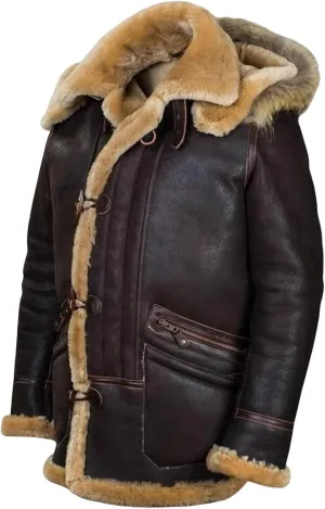 Men's Faux Shearling Leather Coats Suede Sherpa Lined Fleece Faux Fur Jackets Vintage Long Trench Peacoats