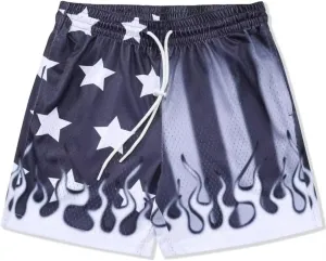 Men's Flame Star Basketball Shorts Breathable Mesh Retro Streetwear Gym Shorts