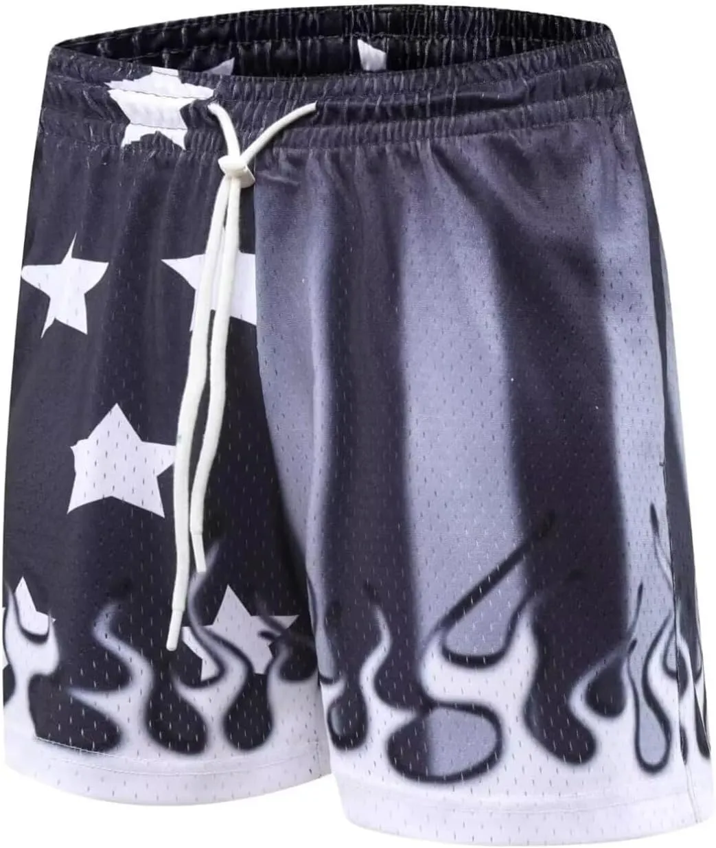 Men's Flame Star Basketball Shorts Breathable Mesh Retro Streetwear Gym Shorts