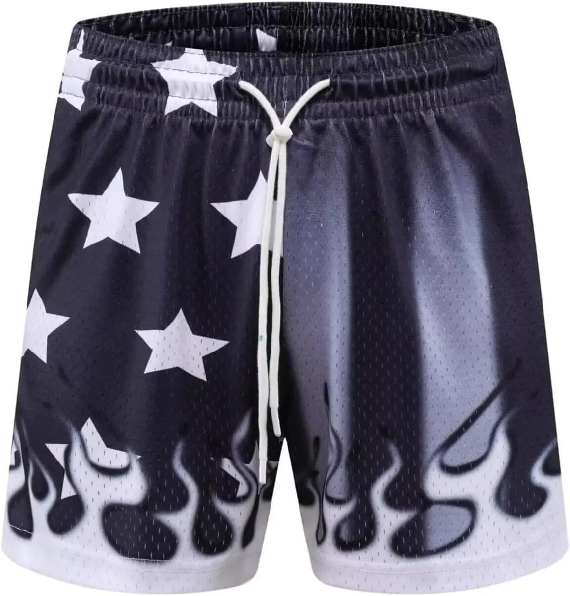 Men's Flame Star Basketball Shorts Breathable Mesh Retro Streetwear Gym Shorts