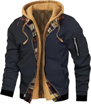 Mens Fleece Lined Hoodie Jackets Zip up Plaid Coats Casual Loose Jacket Long Sleeves Warm Thicken Winter New Tops