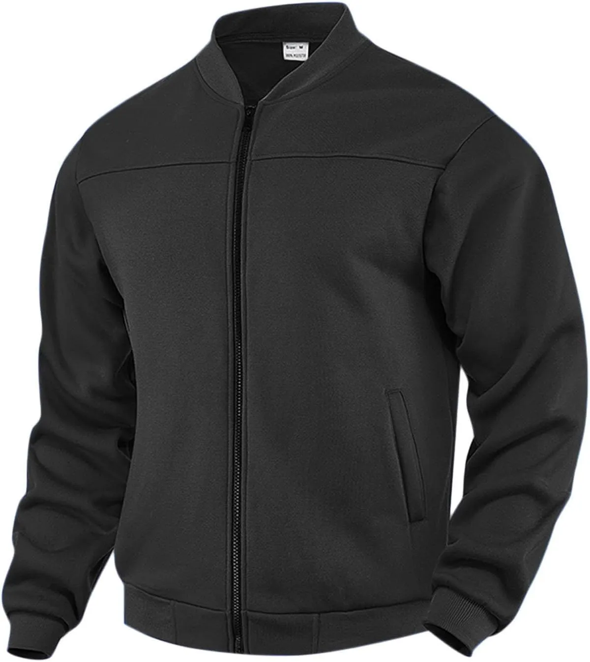 Mens Fleece Lined Jackets Fashion Stand Collar Full Zip Bomber Jacket Workout Athletic Jacket with Pockets