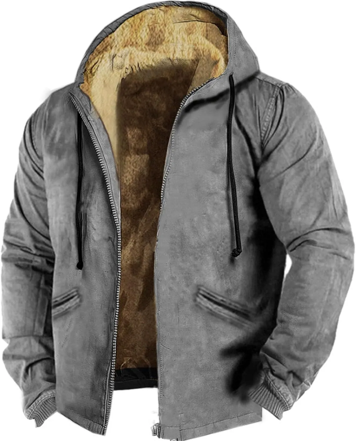 Mens Fleece Lined Trucker Jacket Military Sherpa Coats Winter Warm Hoodies Heavyweight Hoodie Jackets Coat for Men