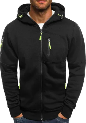 Men's Full Zip Hooded Jacket Long Sleeve Sports Fitness Running Sweatshirt Plus Size Casual Cardigan Hoodies