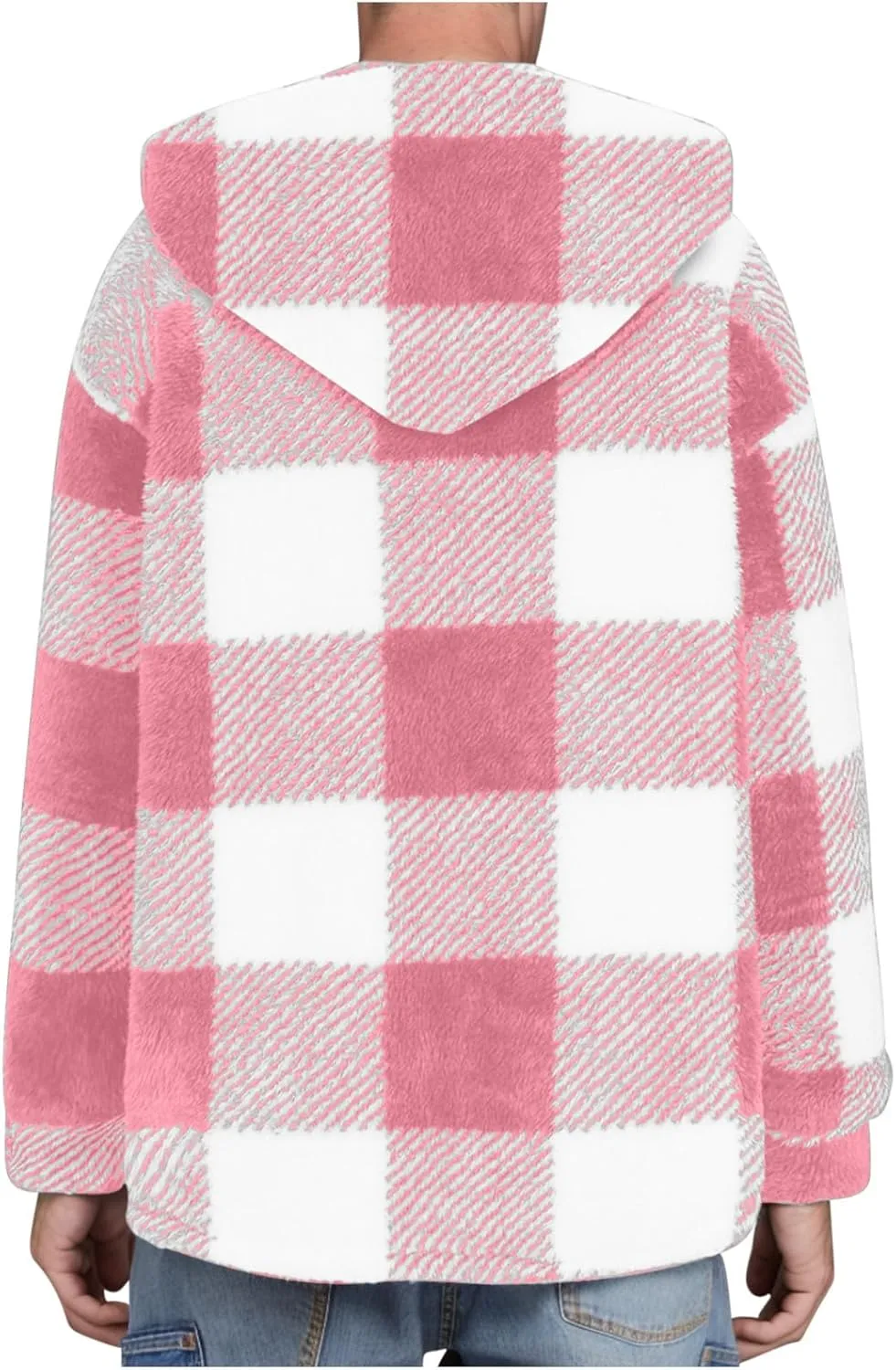 Men's Fuzzy Sherpa Jackets Fleece Hoodie Casual Warm Winter Jacket Button Down Long Sleeve Plaid Fall Fashion Outwear