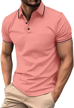 Mens Golf Shirt Stylish Business Casual Work Short Sleeve Polo Shirts Moisture Wicking Dry Fit Performance Sport Tees