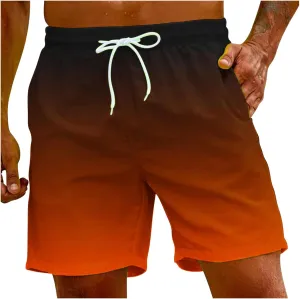 Men's Gradient Color Shorts Drawstring Stretch Waist Jogger Shorts Summer Outdoor Athletic Pants for Vacation