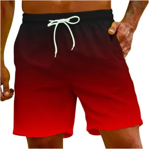 Men's Gradient Color Shorts Drawstring Stretch Waist Jogger Shorts Summer Outdoor Athletic Pants for Vacation