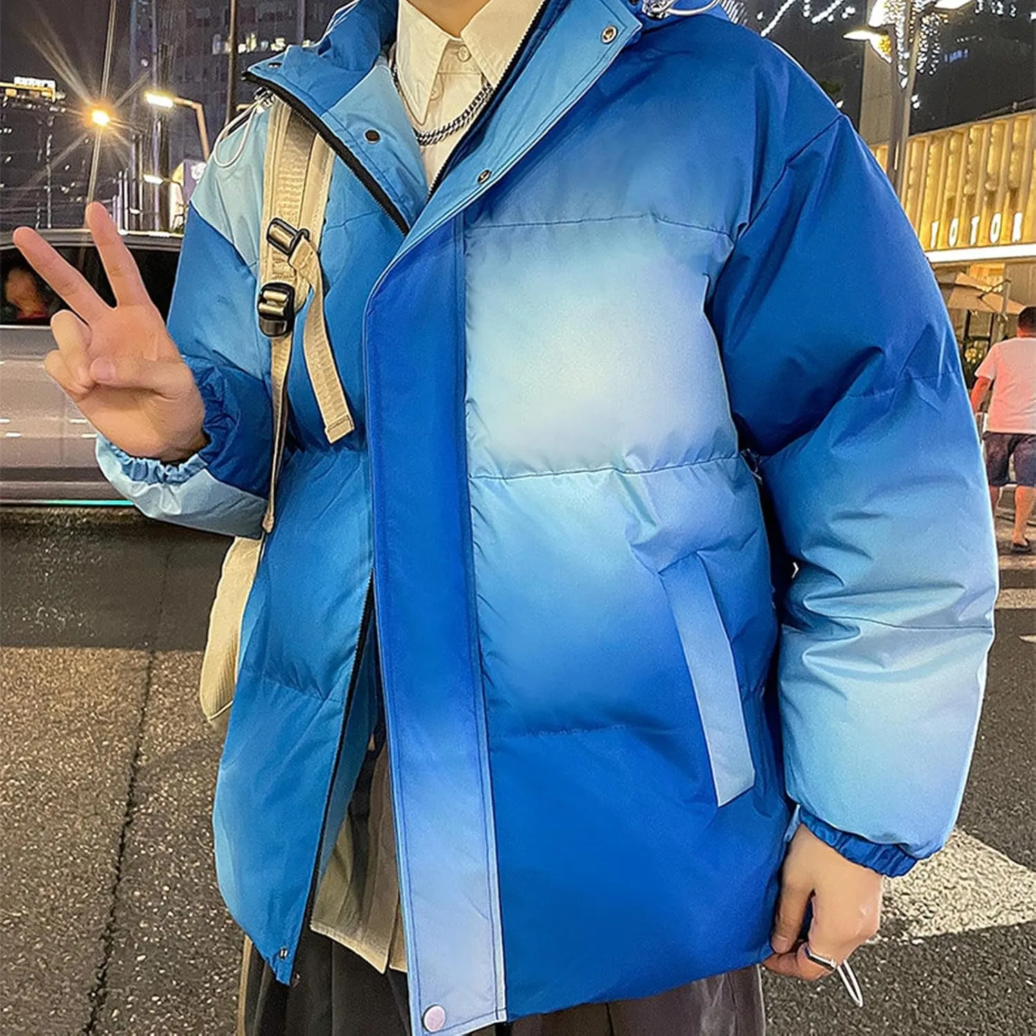 Men's Gradient Hooded Puffer Jacket Winter Warm Down Bubble Coats
