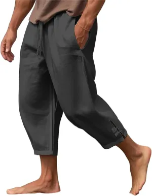 Mens Harem Cotton Linen Pants Lightweight Elastic Waist Casual Sweatpants Hippie Trousers Loose Fashion Pajamas