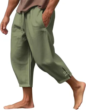 Mens Harem Cotton Linen Pants Lightweight Elastic Waist Casual Sweatpants Hippie Trousers Loose Fashion Pajamas
