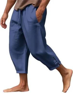 Mens Harem Cotton Linen Pants Lightweight Elastic Waist Casual Sweatpants Hippie Trousers Loose Fashion Pajamas