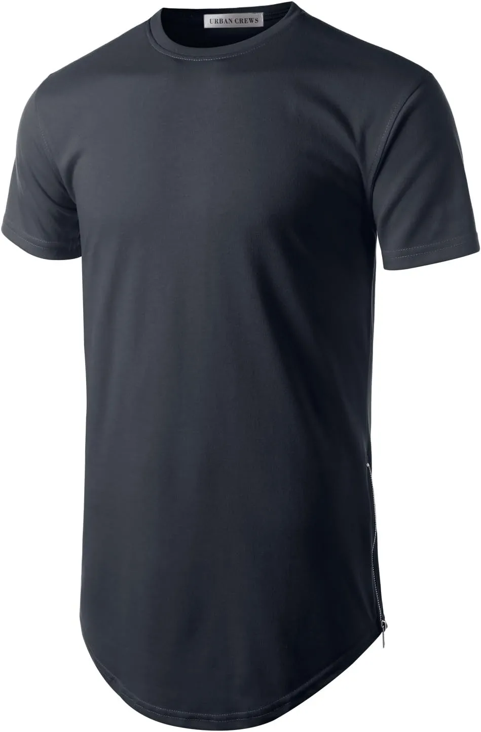 Mens Hipster Hip Hop Basic Longline Crewneck T-Shirt w/Zipper Trim