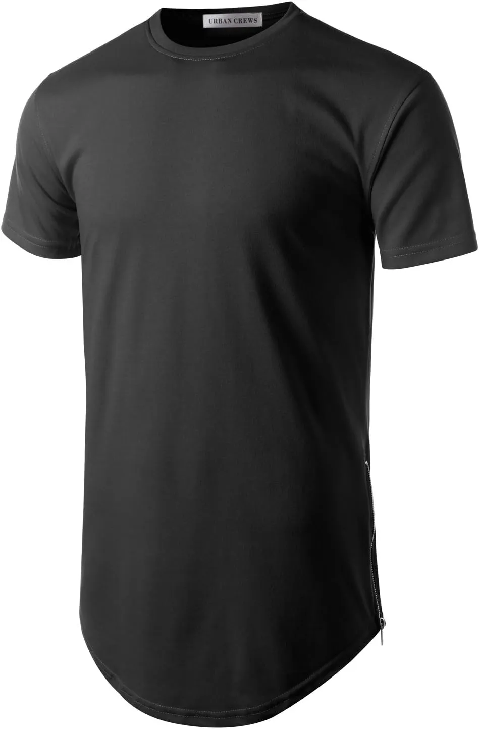 Mens Hipster Hip Hop Basic Longline Crewneck T-Shirt w/Zipper Trim
