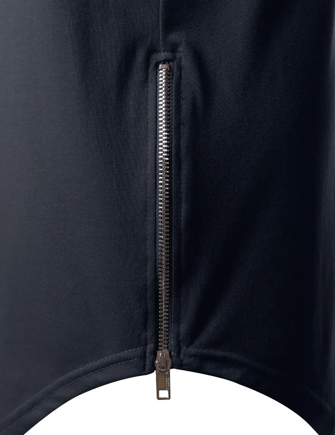 Mens Hipster Hip Hop Basic Longline Crewneck T-Shirt w/Zipper Trim