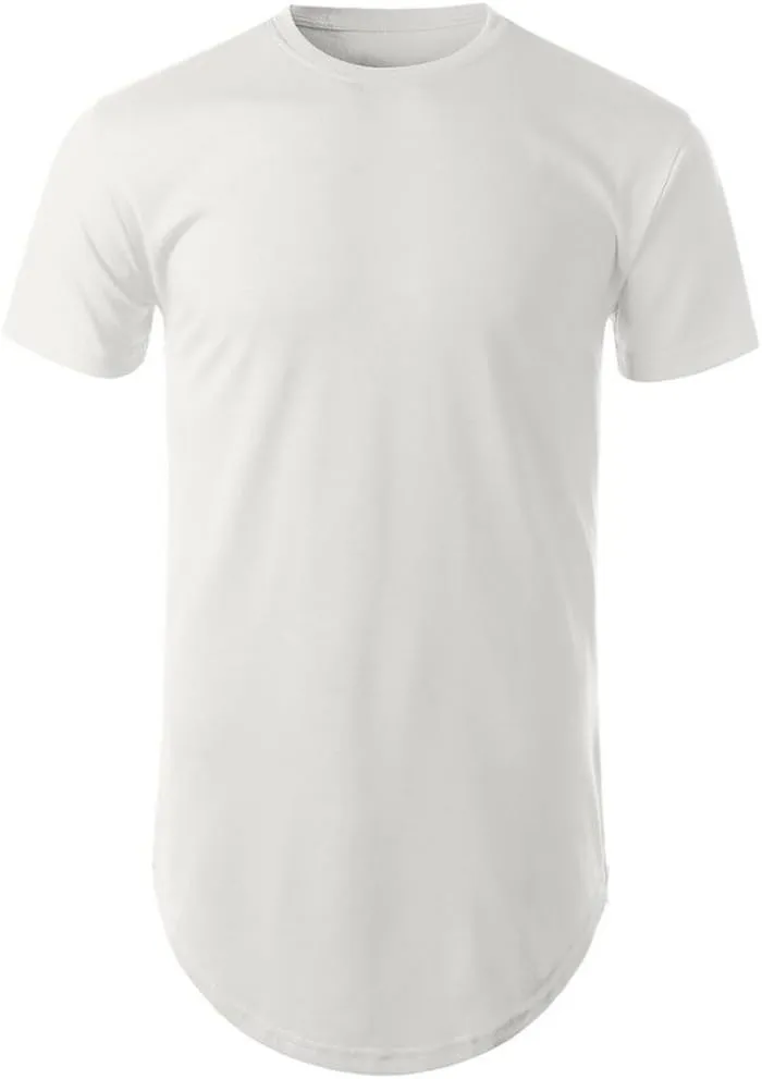 Mens Hipster Hip Hop Basic Longline Crewneck T-Shirt w/Zipper Trim