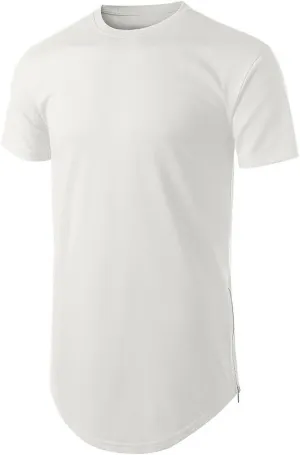 Mens Hipster Hip Hop Basic Longline Crewneck T-Shirt w/Zipper Trim