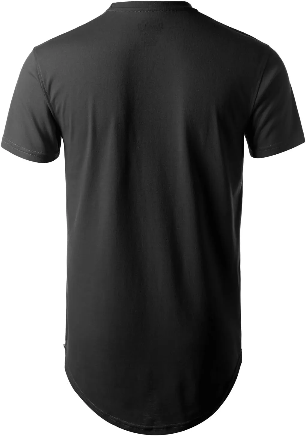 Mens Hipster Hip Hop Basic Longline Crewneck T-Shirt w/Zipper Trim
