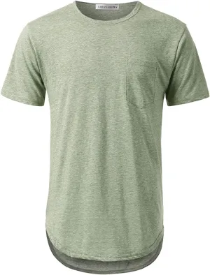 Mens Hipster Hip Hop Elong Round Hemline Crewneck T-Shirt