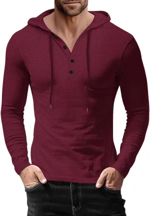 Men's Hoodie Sweatshirt Long Sleeve Button Down Henley Shirts Pullover Tops Drawstring Solid Casual Outdoor T-Shirt