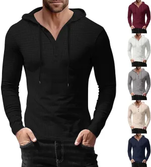 Men's Hoodie Sweatshirt Long Sleeve Button Down Henley Shirts Pullover Tops Drawstring Solid Casual Outdoor T-Shirt