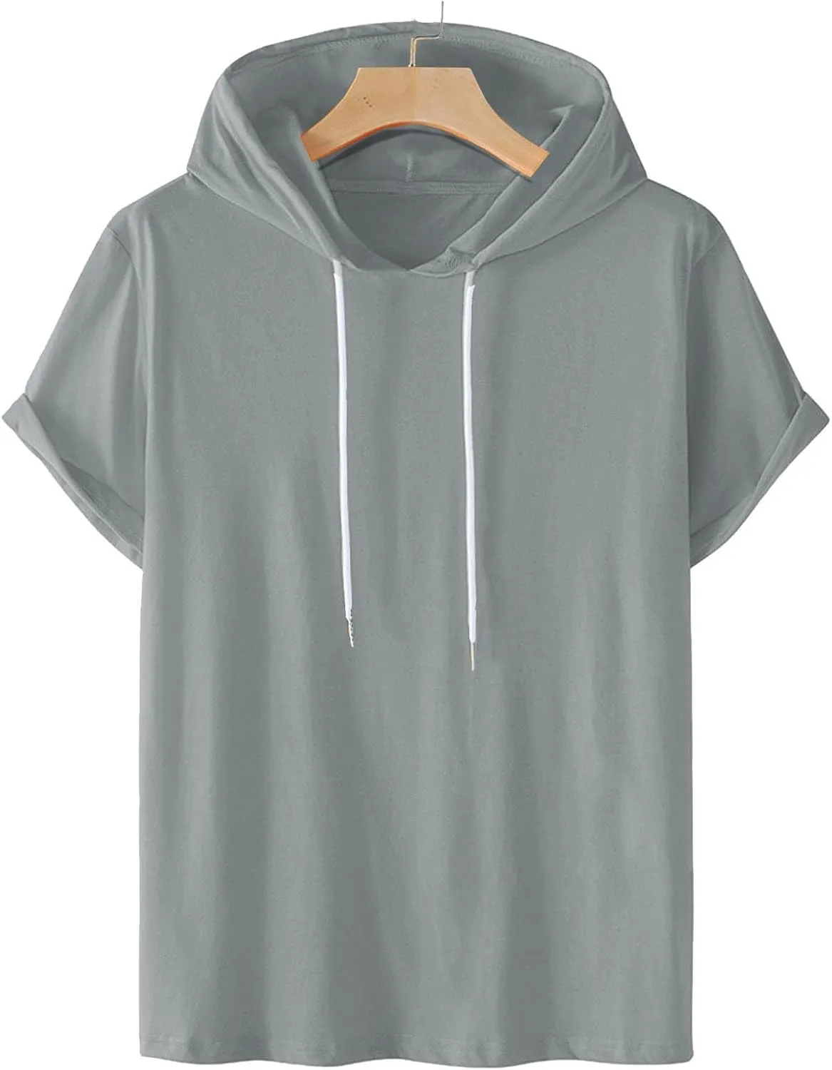 Mens Hoodies T-Shirts Slim Fit Short Sleeve Casual Lightweight Drawstring Hooded Muscle Shirts Workout Gym Sweatshirt