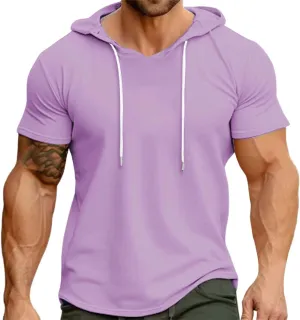 Mens Hoodies T-Shirts Slim Fit Short Sleeve Casual Lightweight Drawstring Hooded Muscle Shirts Workout Gym Sweatshirt