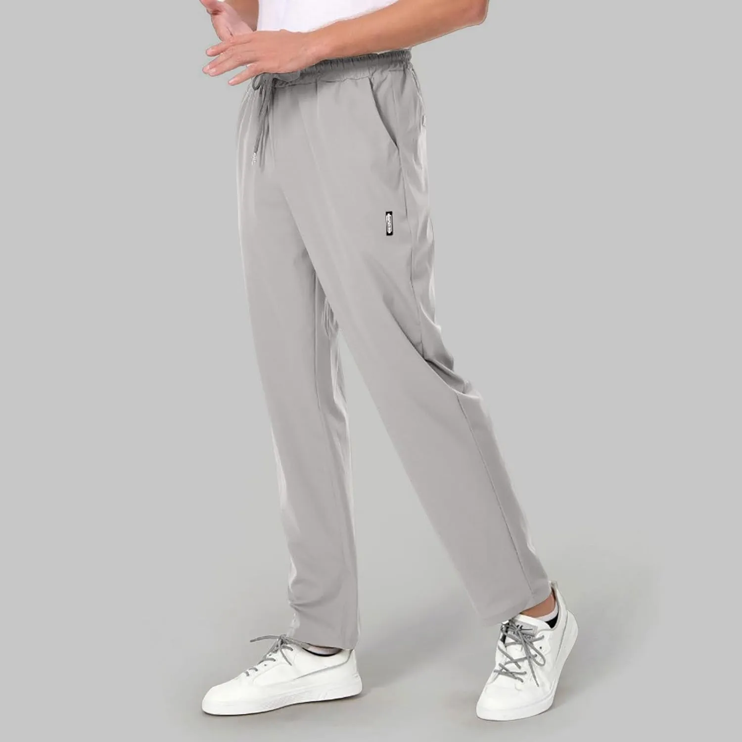 Mens Ice Silk Quick Drying High Spring Outdoor Sweatpants Drawstring Stretch Pants Glitter