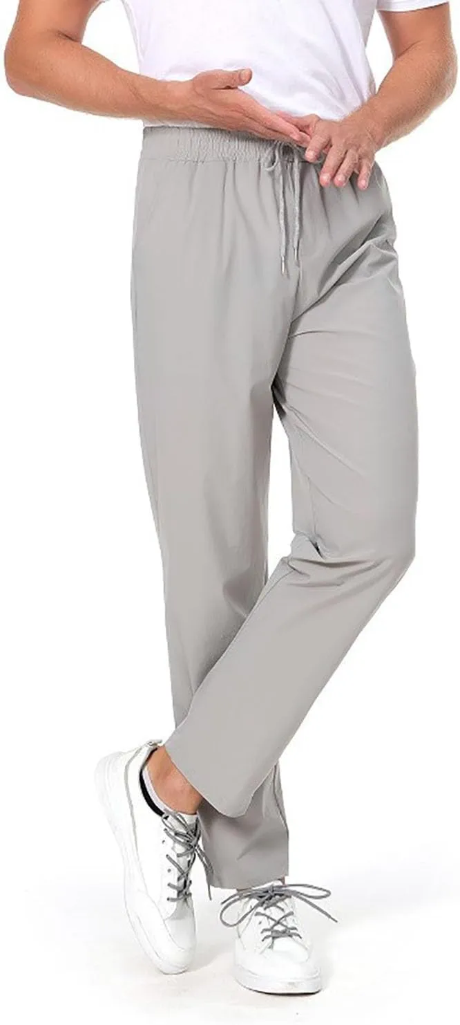 Mens Ice Silk Quick Drying High Spring Outdoor Sweatpants Drawstring Stretch Pants Glitter