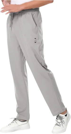 Mens Ice Silk Quick Drying High Spring Outdoor Sweatpants Drawstring Stretch Pants Glitter