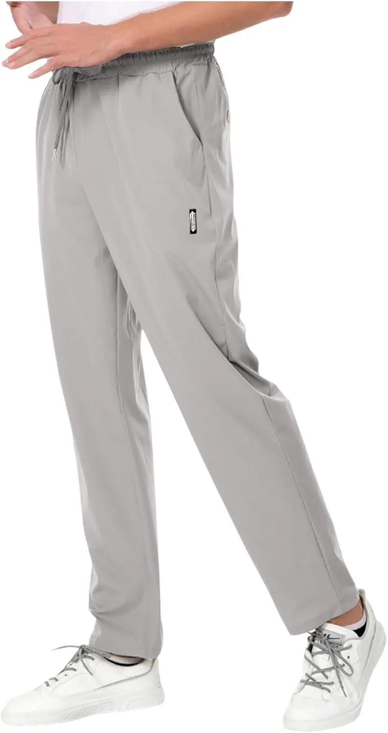 Mens Ice Silk Quick Drying High Spring Outdoor Sweatpants Drawstring Stretch Pants Glitter