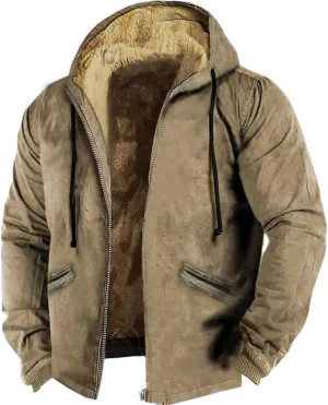 Men's Jackets Casual Stylish Cargo Hooded Jacket Fleece Lined Sherpa Winter Warm Coats with Pockets