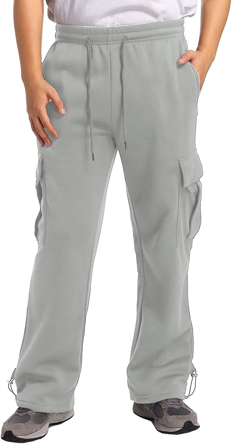 Men's Jogger Cargo Pants, Elastic Waist Drawstring Straight Leg Sweatpants, Lightweight Casual Trousers with Pockets