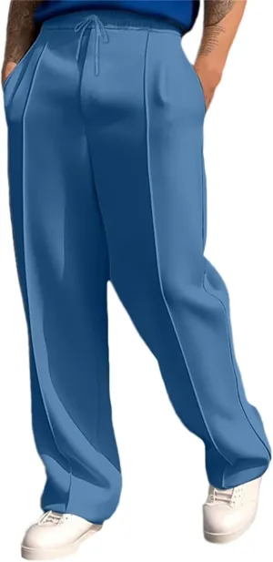 Mens Jogging Pants Mid Waist Relaxed Straight Leg Casual Trousers Vintage Slacks Drawstring Sweatpants Business Pant