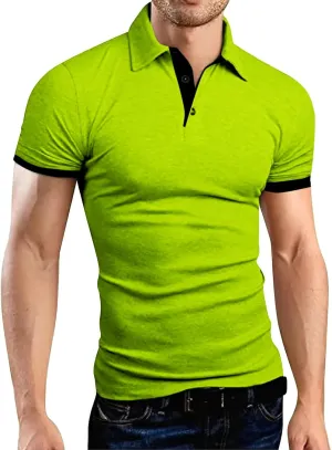 Mens Knit Polo Shirts Short Sleeve Casual Polo Sweaters Shirt Button V Neck Lapel Collared Sweater Cotton Basic Tees
