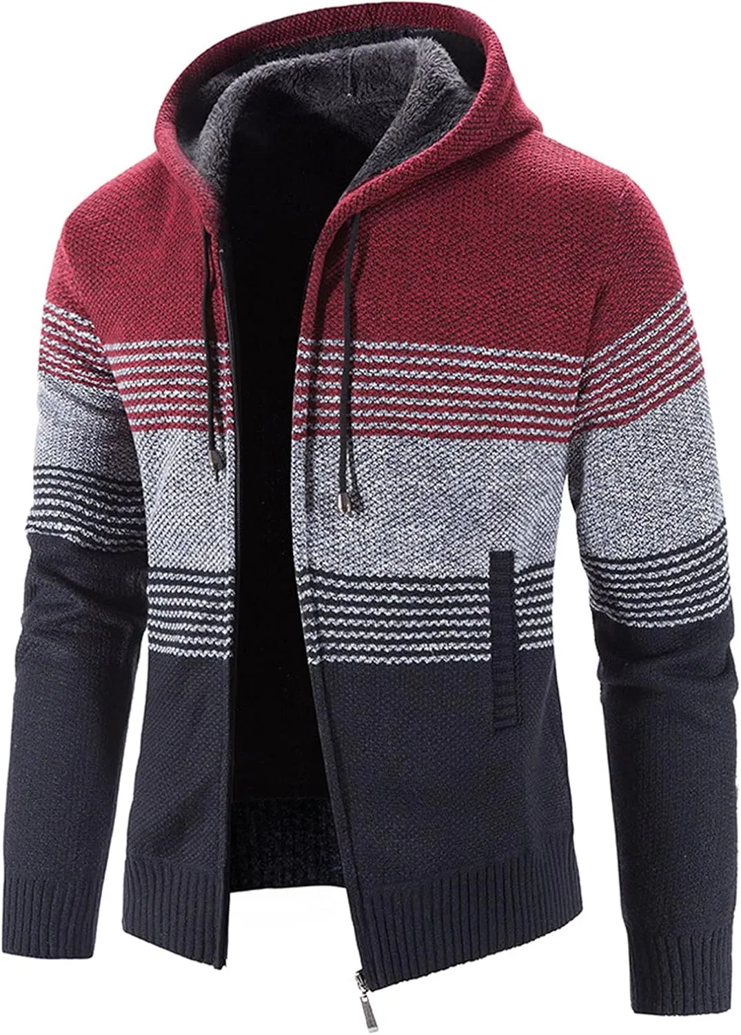 Mens Knitwear Jacket Hooded Fleece Cardigan Sweater Cable Knited Sweater Zipper Long Sleeve Thick Thermal Jacket