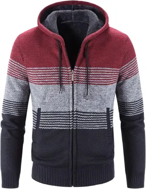 Mens Knitwear Jacket Hooded Fleece Cardigan Sweater Cable Knited Sweater Zipper Long Sleeve Thick Thermal Jacket