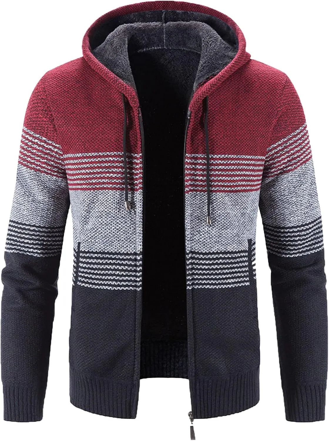 Mens Knitwear Jacket Hooded Fleece Cardigan Sweater Cable Knited Sweater Zipper Long Sleeve Thick Thermal Jacket