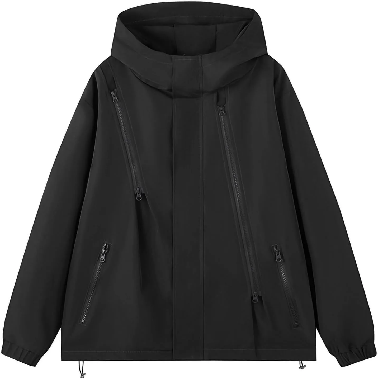 Men's Lightweight Breathable Raincoat Jacket Waterproof Hooded Rain Jacket Oversized Zip-Up Windbreaker with Pockets