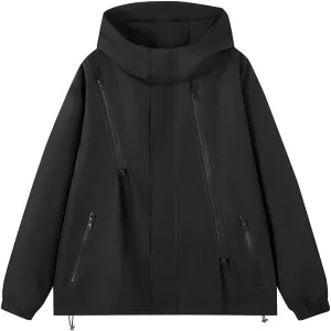 Men's Lightweight Breathable Raincoat Jacket Waterproof Hooded Rain Jacket Oversized Zip-Up Windbreaker with Pockets