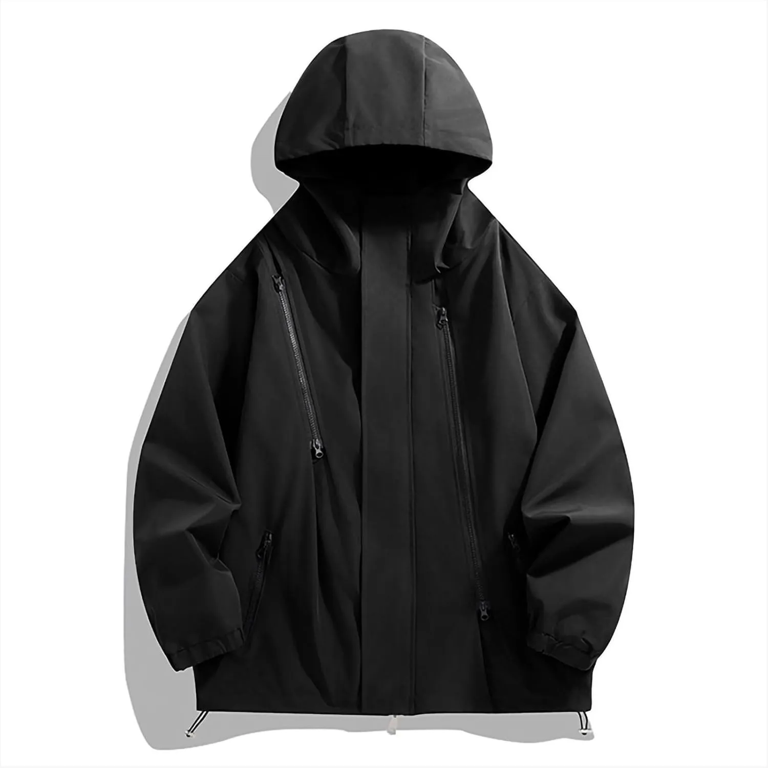 Men's Lightweight Breathable Raincoat Jacket Waterproof Hooded Rain Jacket Oversized Zip-Up Windbreaker with Pockets
