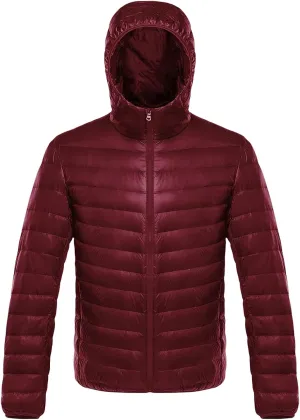 Mens Lightweight Packable Puffer Jacket Hooded Full Zip Water-Resistant Quilted Lined Winter Coats Fall Down Jacket