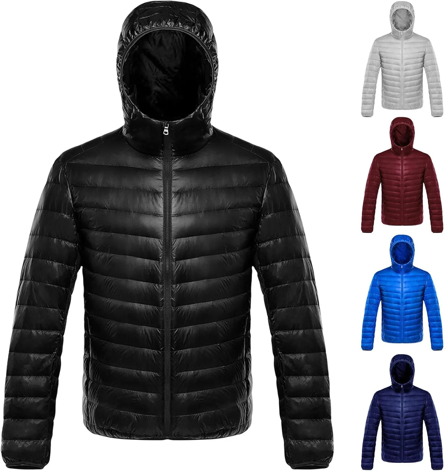 Mens Lightweight Packable Puffer Jacket Hooded Full Zip Water-Resistant Quilted Lined Winter Coats Fall Down Jacket
