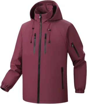 Men's Lightweight Waterproof Rain Jacket Windproof Raincoat with Zip Pockets Outdoor Stand Collar Softshell Jackets